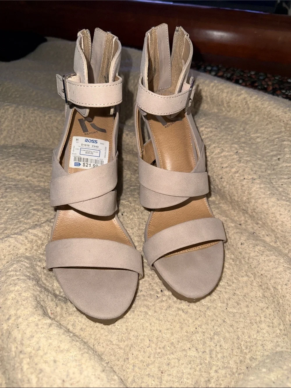 Report Signature Blush Beige Strappy Block Heel Sandals